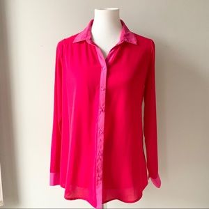 Charming Charlie Red Pink Polyester Long Sleeve Collar Shirt Size Small